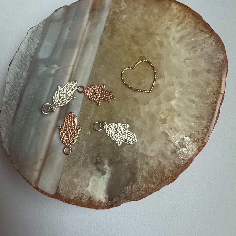 Elegant Sterling Silver and Rose Gold Vermeil Hamsa Charm Set